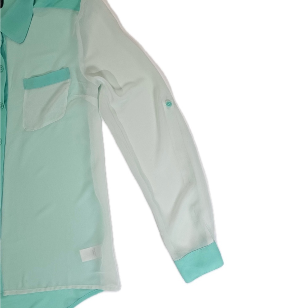 Maurices Shirt Womens Small Mint Green White Sheer Button Front Long Sleeve - Picture 5 of 7